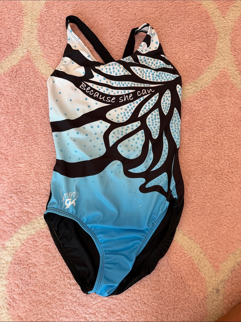 Women’s GK gymnastics leotard  Blue & Black - Because She Can NC AXS